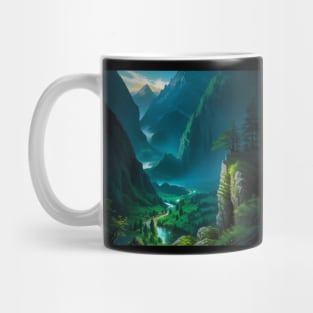 Overlook of a Lush, Misty, Green Temperate Rainforest Canyon Mug